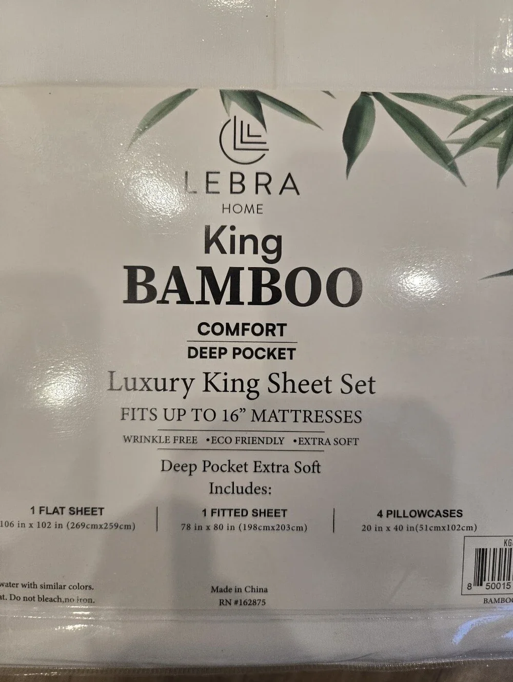 Lebra Home King Bamboo Sheet Set - White Brand New